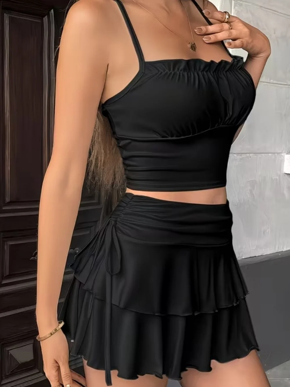 Women Casual Micro Y2K Pleated Skirt Layered Ruffle Short Skirts